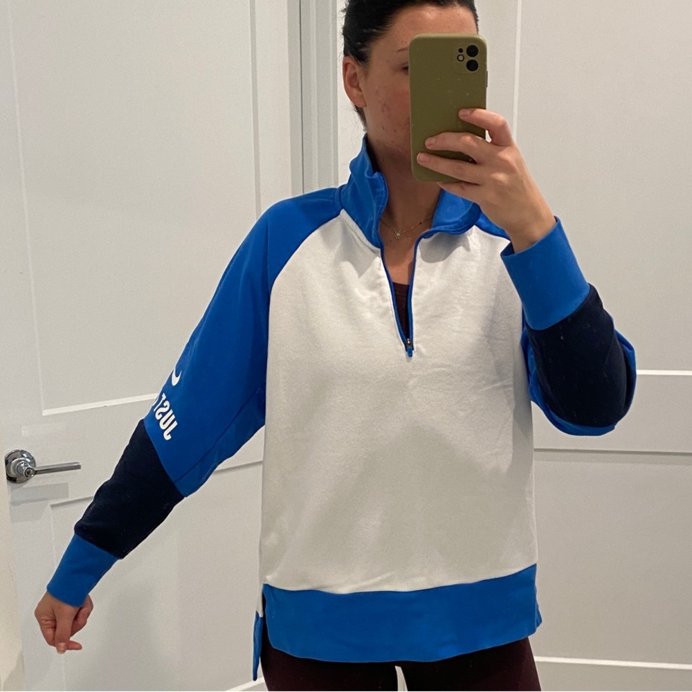 SOLD

Nike Women's Blue and White Sweatshirt